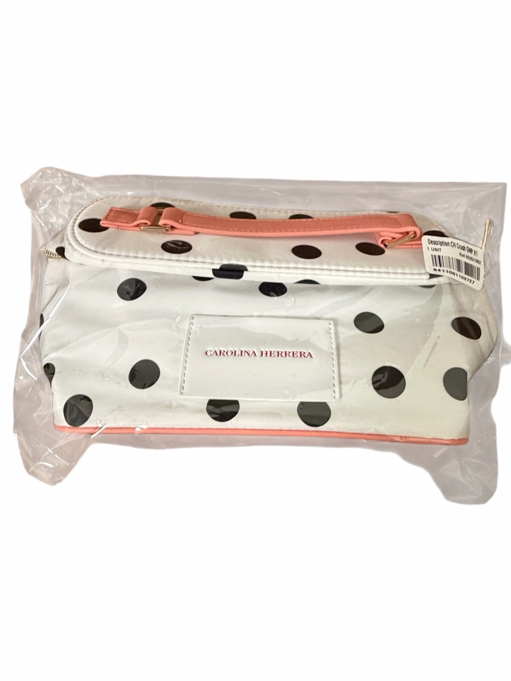 Carolina Herrera White Polka Dot Cosmetic Case with Pink Accents - Picture 3 of 6